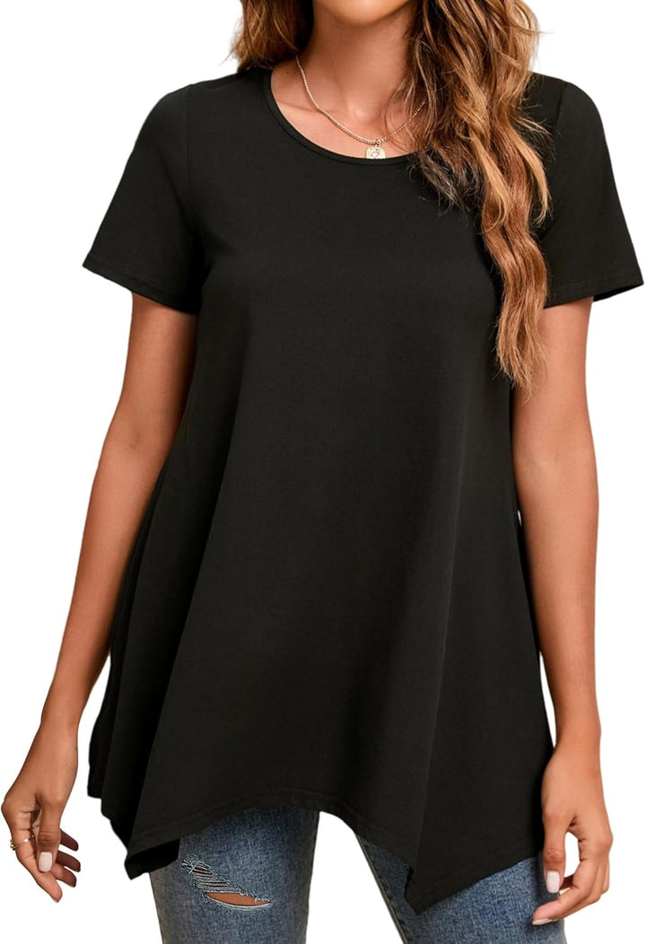 Enmain Damen Tunika Shirt Langarm/Kurzarm Bluse Tunika Blumen Longshirt Casual Elegante 3/4 Ärmel Ru