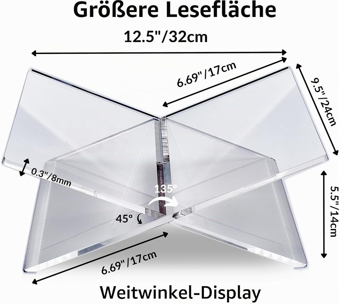 Honygebia Transparenter Acryl Buchständer - Kreuzrahmen Acryl Buchhalter, Luxus Plexiglas Lesestände