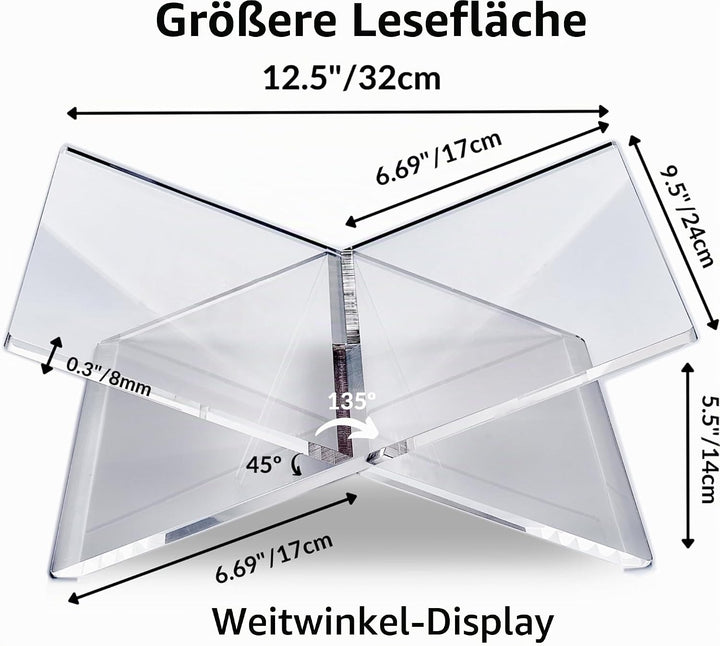Honygebia Transparenter Acryl Buchständer - Kreuzrahmen Acryl Buchhalter, Luxus Plexiglas Lesestände