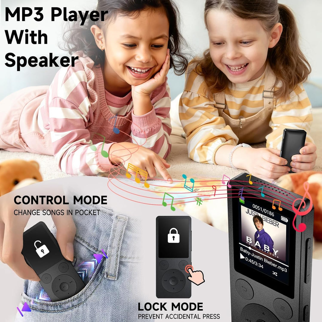 64GB MP3 Player Bluetooth 5.3 & Lautsprecher – Upgrade mit physischen Tasten (Zurück, Menü, Lautstär