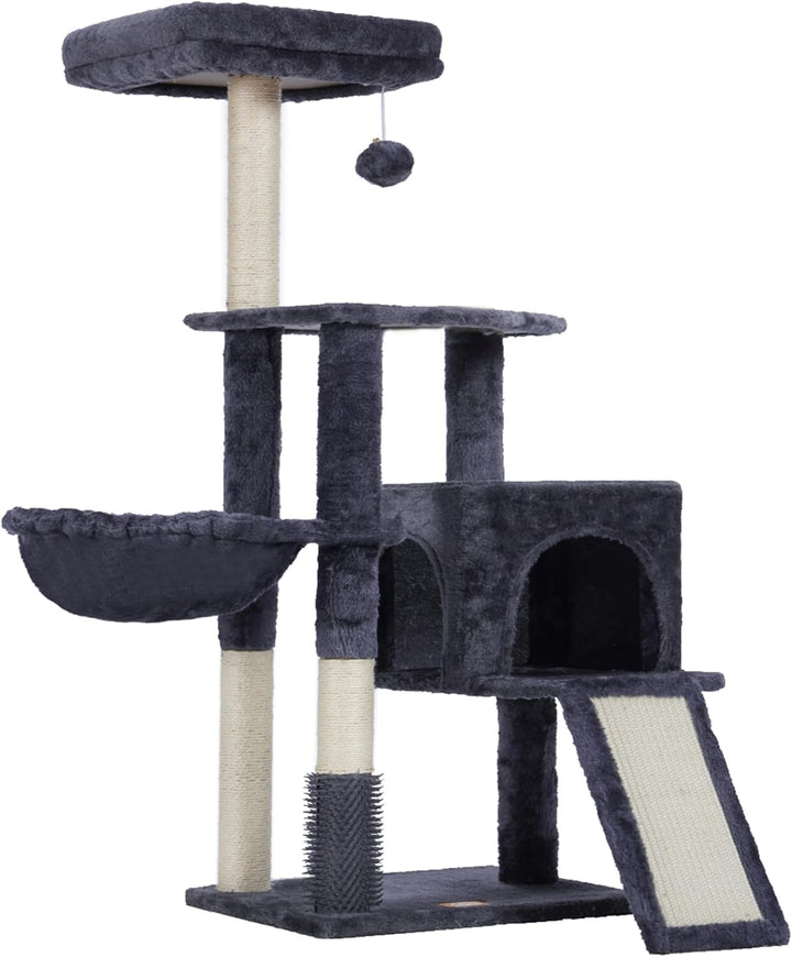 Heybly Kratzbaum mit Katzenbürste, Katzenbaum für Hauskatzen mit Gepolsterter Sitzstange aus Plüsch,