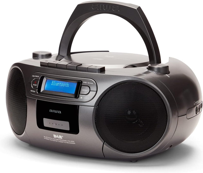 Aiwa BBTC-660DAB/MG: Tragbares Radio mit CD, Bluetooth und USB, Cassettes, RDS, FM PLL, Dab+, Fernbe