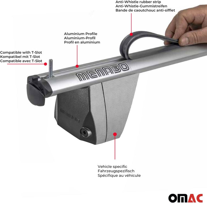 Menabo Dachträger Grundträger kompatibel mit BMW 1er F40 2019-2023 Alu Silber TÜV, Silber