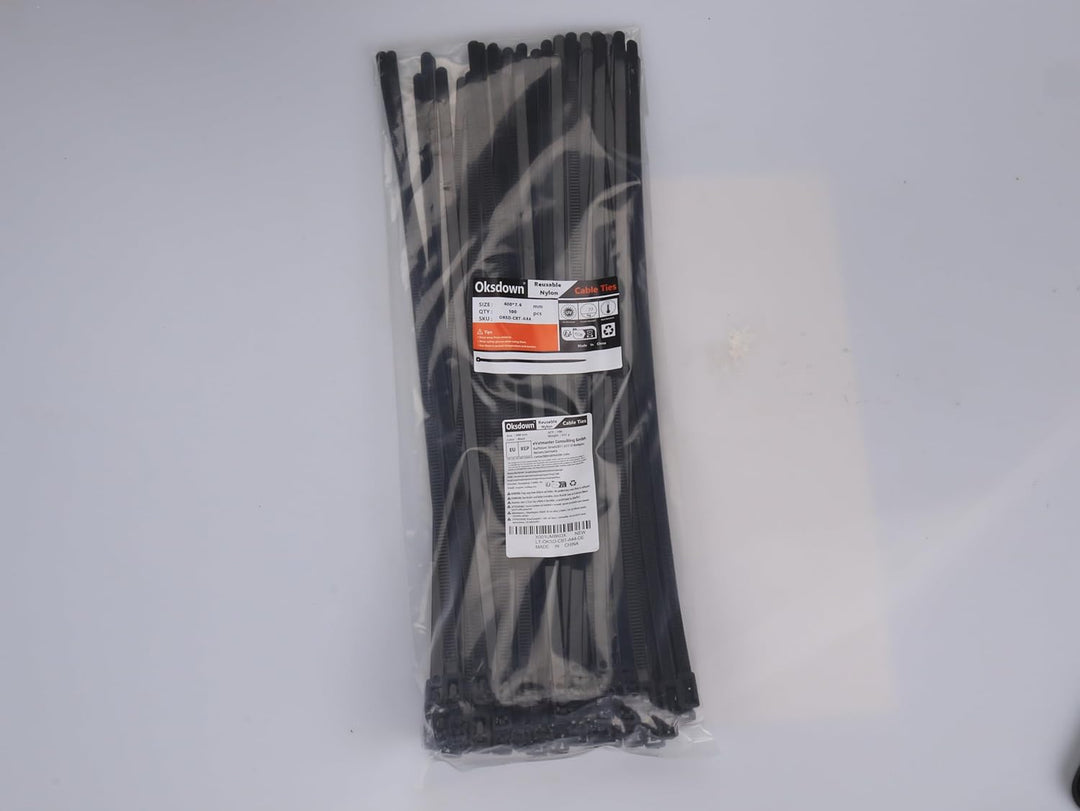 Oksdown Kabelbinder wiederverschliessbar Schwarz 400 mm × 7,6 mm 100 Stück UV-Beständig Stark Gross