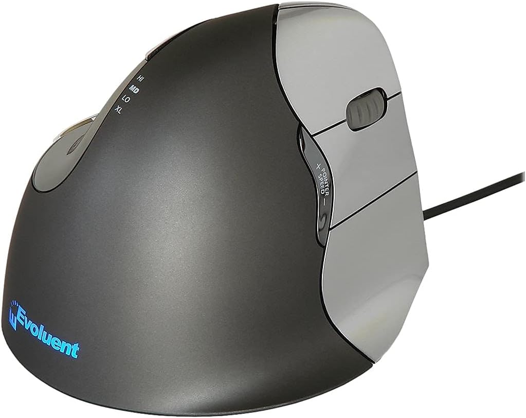 Evoluent VM4R Vertical Mouse 4 Maus für Rechtshänder, Schwarz, Grau Single, Single