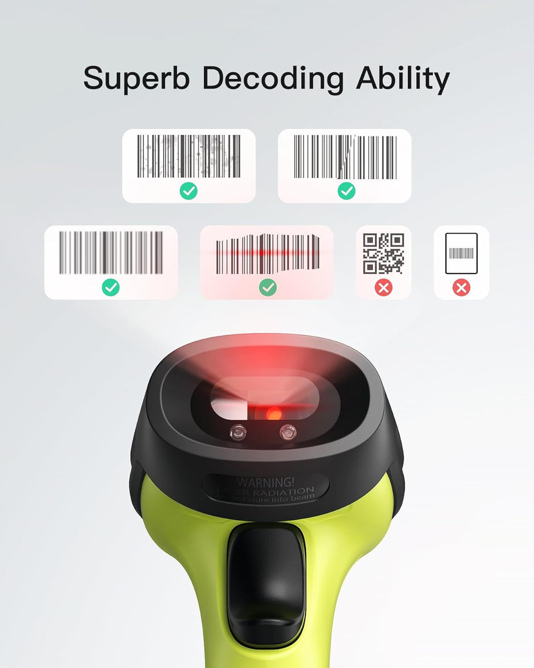 Inateck Barcode Scanner Wireless 2.4 GHz, 35 m Reichweite, automatisches schnelles und präzises Scan