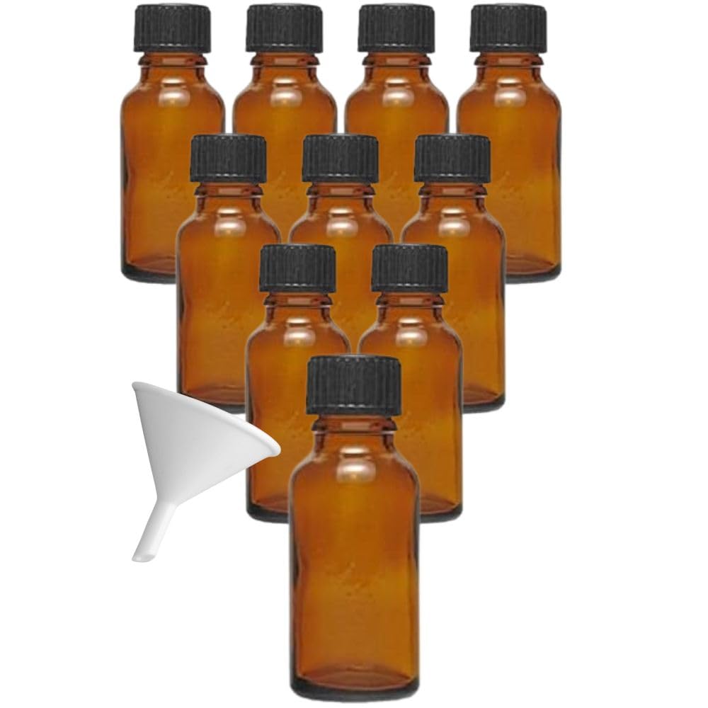 mikken 10 x braune Apothekerflasche 20ml made in Germany, inkl Beschriftungsetiketten + Trichter Bra