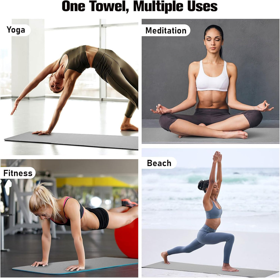 MoKo Yoga Handtuch rutschfest, Yoga Matten Handtuch mit Griffpunkten und Eckentaschen, 74,4"×27,3" Ü