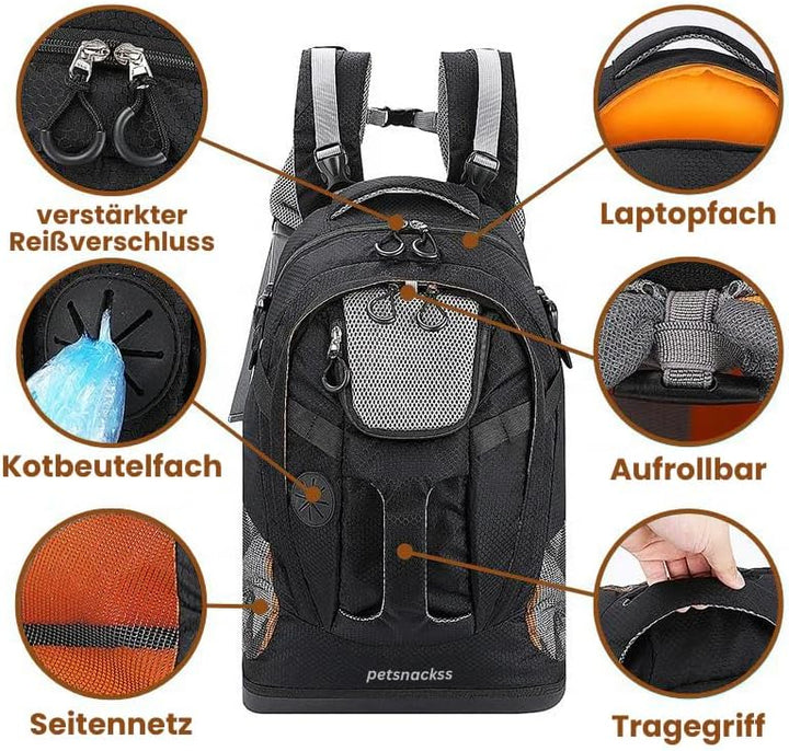 Hunderucksack EasyGo - Bis 11 Kg | Haustier Tragetasche für 2-11kg Hunde und Katzen weich, faltbar |