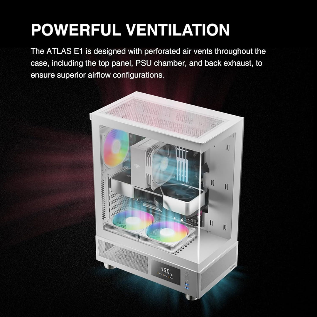 GAMDIAS Atlas E1 ATX Gaming Midi-Tower PC-Gehäuse,Echtzeit-Anzeige mit Software, Enthalten 3 x 120mm