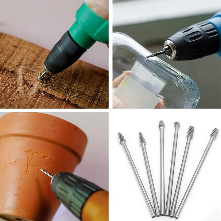 Telituny Drehbohrer Rotationsfräser-Set 6 Stück 6mm 1/4" Schaft Aluminium Rotary Grat Fräser Extra l
