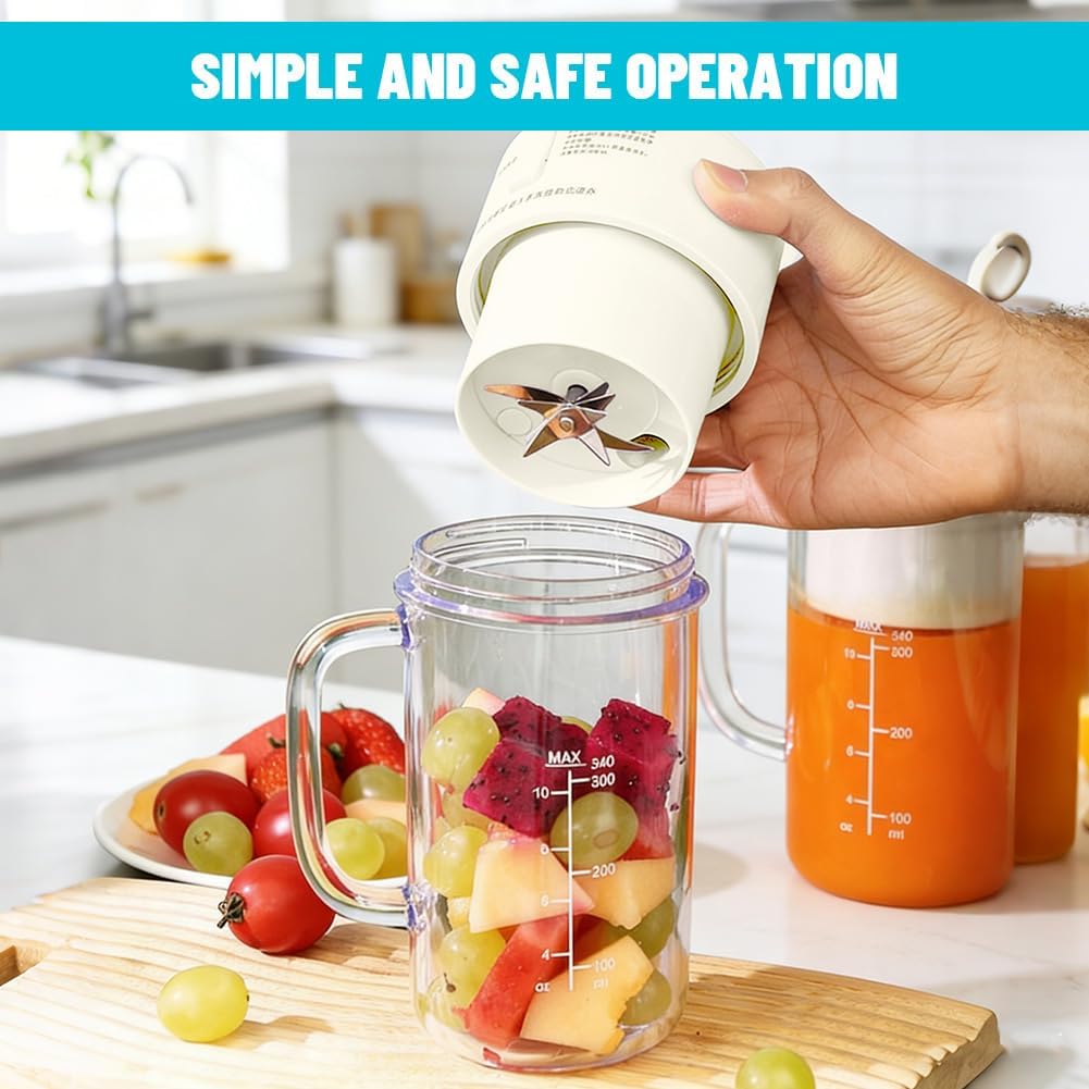 Tragbarer Smoothie Maker to go, 340ML Mini Mixer für Shakes & Smoothies, 21.000 U/min mit 6 Edelstah