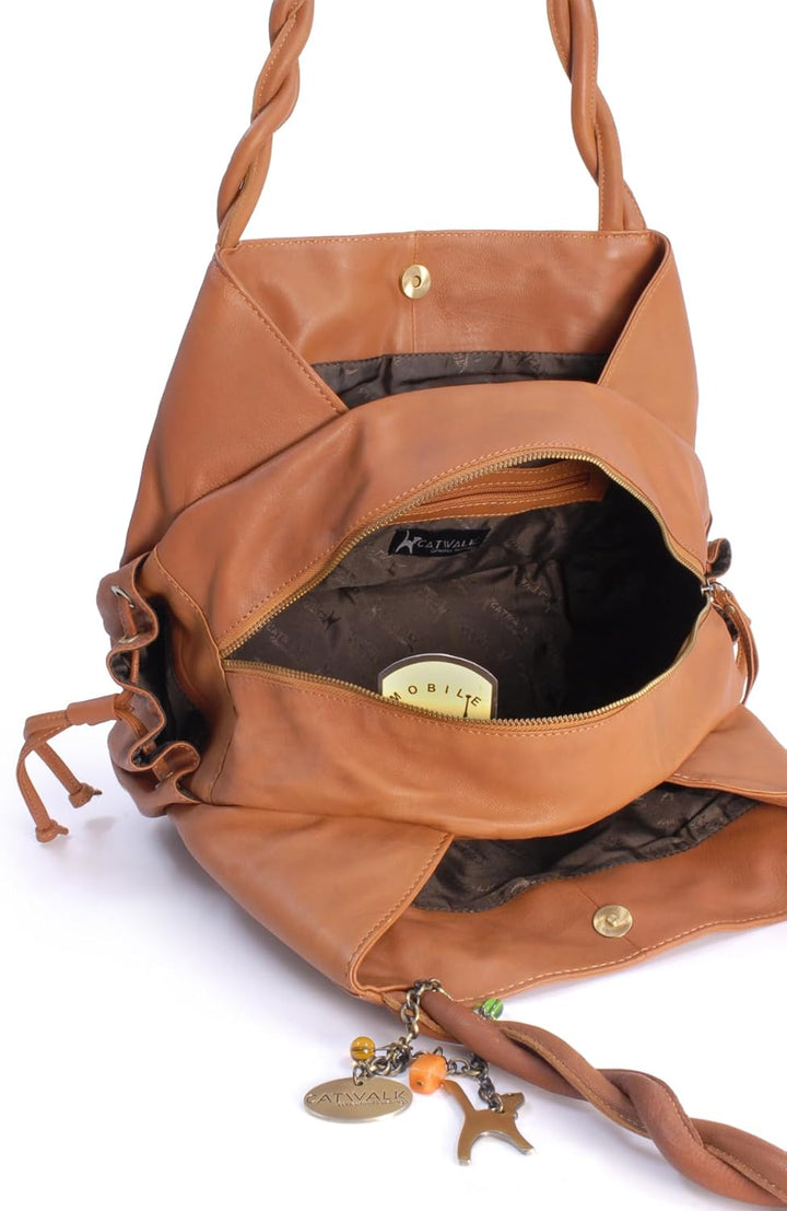 Catwalk Collection Handbags - Leder - Umhängetasche/Shopper/Tote - CAZ Hellbraun, Hellbraun