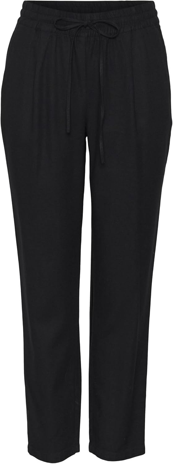 VERO MODA Damen Legere Leinen Stoffhose Casual Schlupfhose Lockere Ankle Pants XS Schwarz, XS Schwar