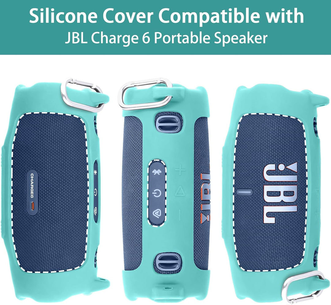 Khanka für JBL Charge 6 Silikon-Schutzhülle mit abnehmbarem Schultergurt & Utility-Haken, Flexible w