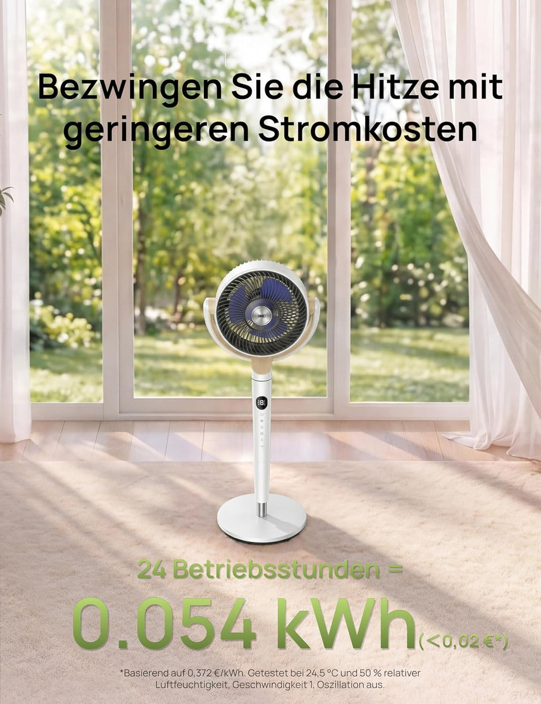 DREO 20dB leiser Standventilator, 120°+120° Omni-direktionale oszillierende Ventilator, 26M Windentf