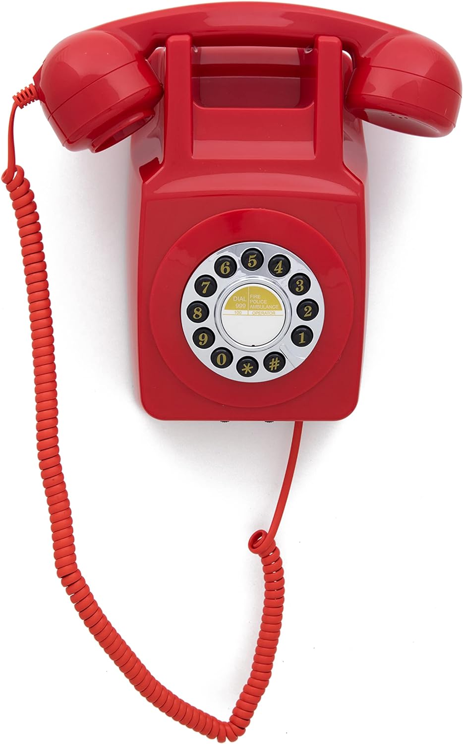 GPO 746WALL Retro Festznetztelefon mit Drucktasten zur Wandmontage mit authentischer Klingelton, Rot