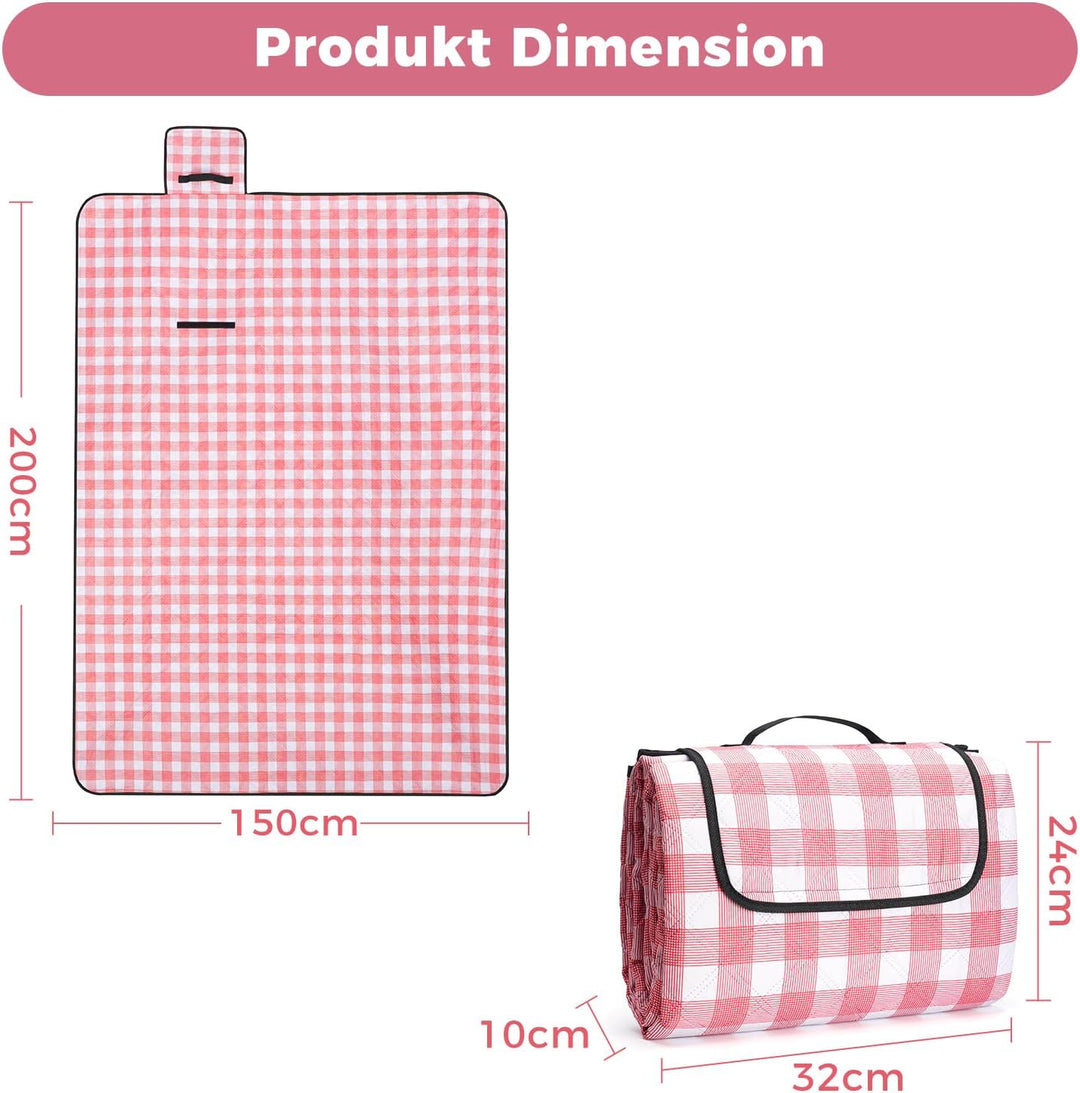 Oak & Tea Picknickdecke Wasserdicht Gross Faltbar Strandmatte Campingdecke 150 X 200 cm mit 4 Ecksch