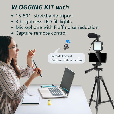 Vlogging-Kit, YouTube-Starter-Kit, Vlogging-Kit für iPhone/Android-Telefone/Kameras, Telefonhalter f