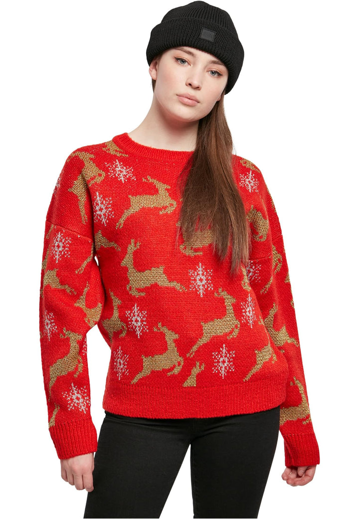 Urban Classics Damen Pullover Ladies Oversized Christmas Sweater, Sweatshirt mit weihnachtlichem Mot