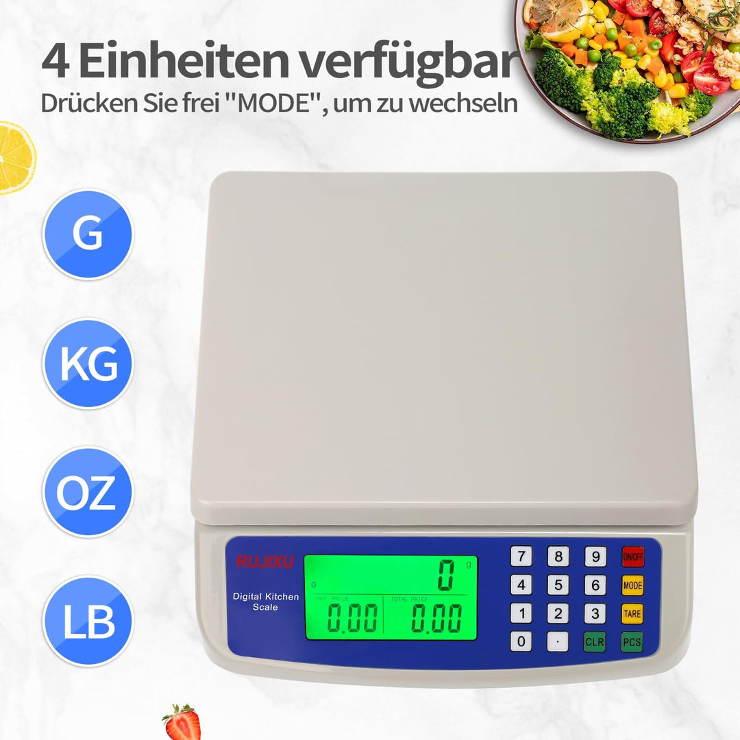 Waage digital bis 30kg grosse küchenwaage obstwaage mit LCD Display und Tara Funktion digitalwaage m