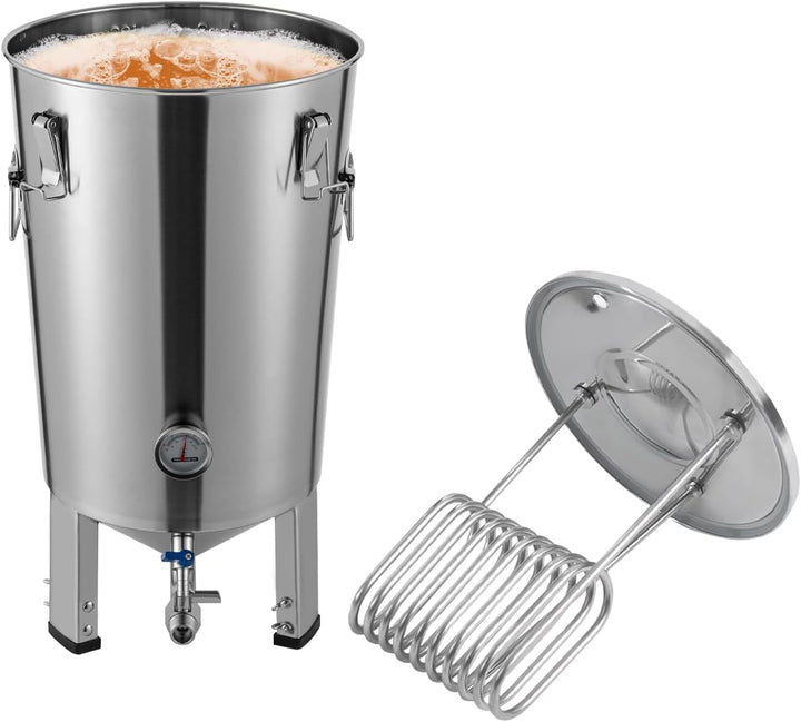 32L Edelstahl Gärbehälter Bierbrauanlage mit Kühlspirale | Bierbraugerät Braueimer-Fermenter ür Bier