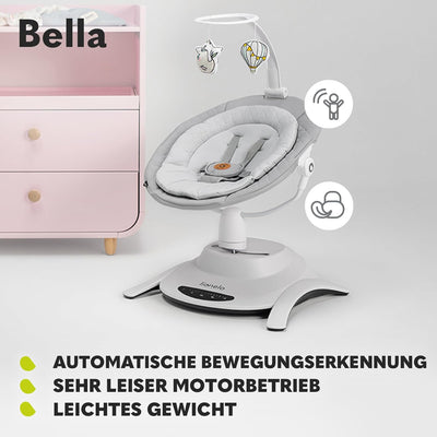 LIONELO Bella Elektrische Babywippe 360o für Babys bis 9 kg, verstellbare Rückenlehne, 5 Schaukelges