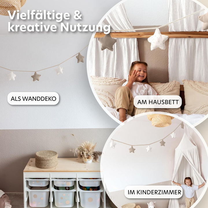 LILIMAUS Sternen Wimpelkette Stoff mit Goldapplikation in 12 Farben - Wimpelkette Kinderzimmer 100%