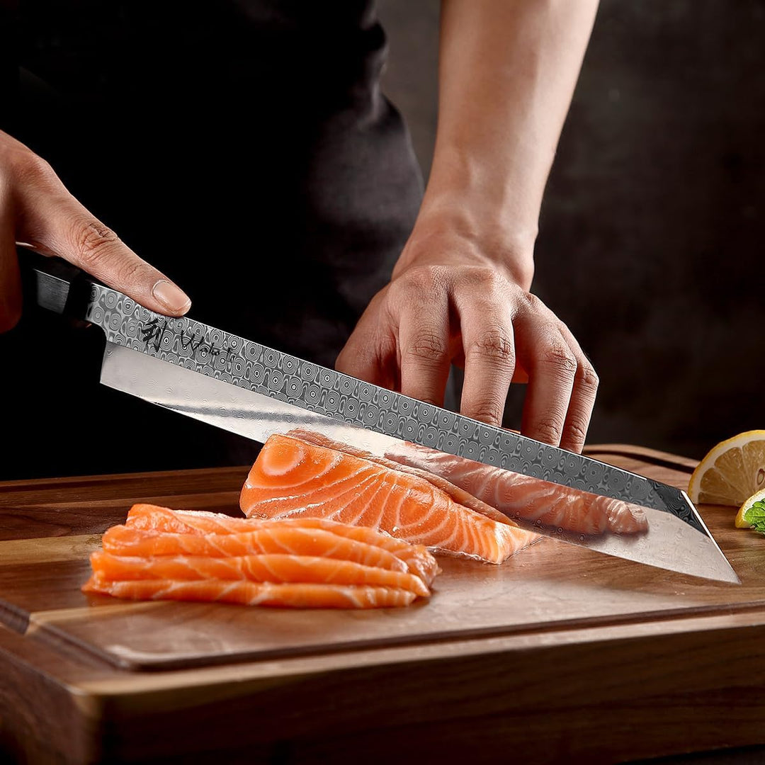 Wakoli Seishin Kiritsuke Damastmesser – 28cm Klinge aus 110 Lagen Volldamaststahl, Griff aus Wüstene