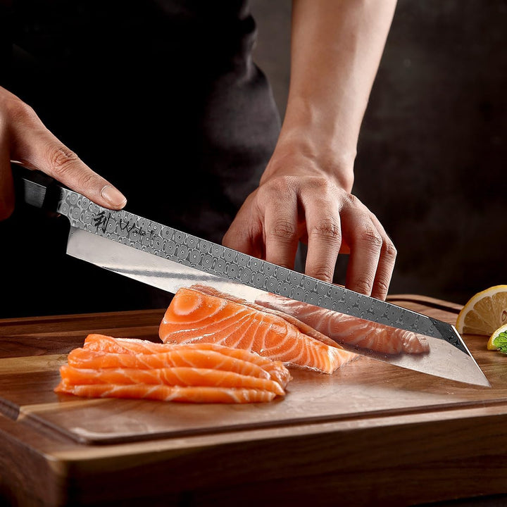 Wakoli Seishin Kiritsuke Damastmesser – 28cm Klinge aus 110 Lagen Volldamaststahl, Griff aus Wüstene