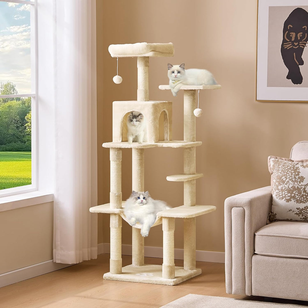 MSmask Kratzbaum gross, L Katzenkratzbaum Stabil, Katzenbaum mit Katzenhöhlen, Plattformen, Hängemat