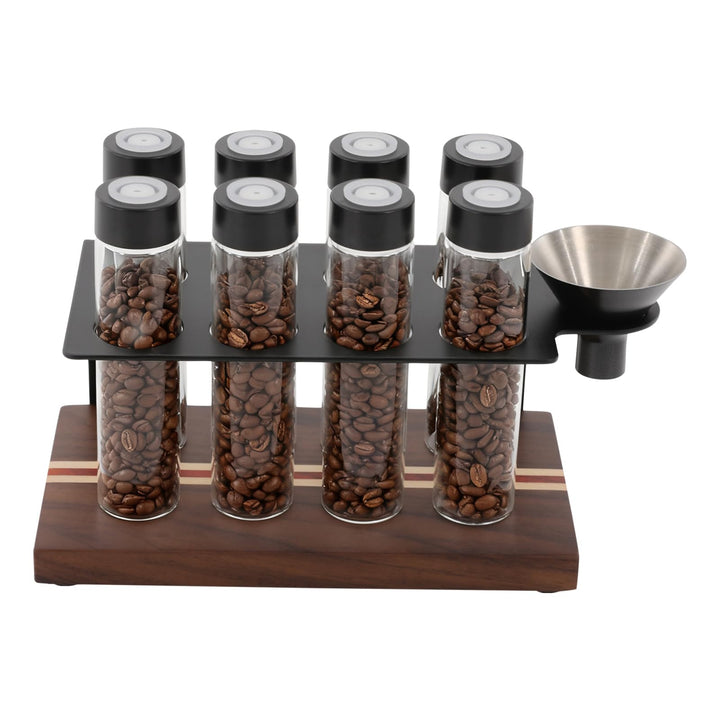 8 Tuben Kaffeebohnen Behälter, Einzeldosis kaffeedose mit Ständer und Trichter, Espressobohnen-Aufbe