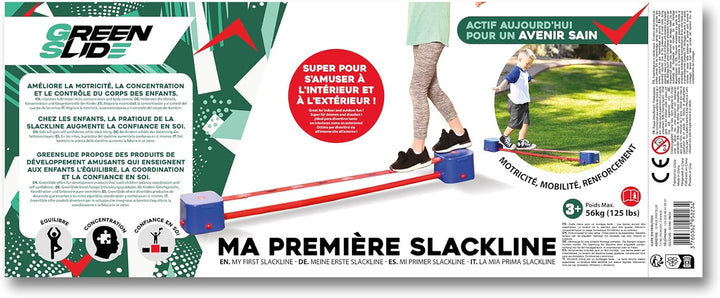Slackline für Kinder, zur Entwicklung von Gleichgewicht und Koordination, Blau und Rot
