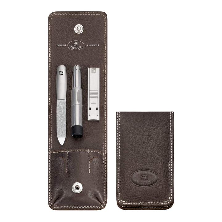 ZWILLING TWINOX Maniküreset 3-teilig, Edelstahl, Echtes Nappaleder mit Druckknopf, Braun 97371-007-0
