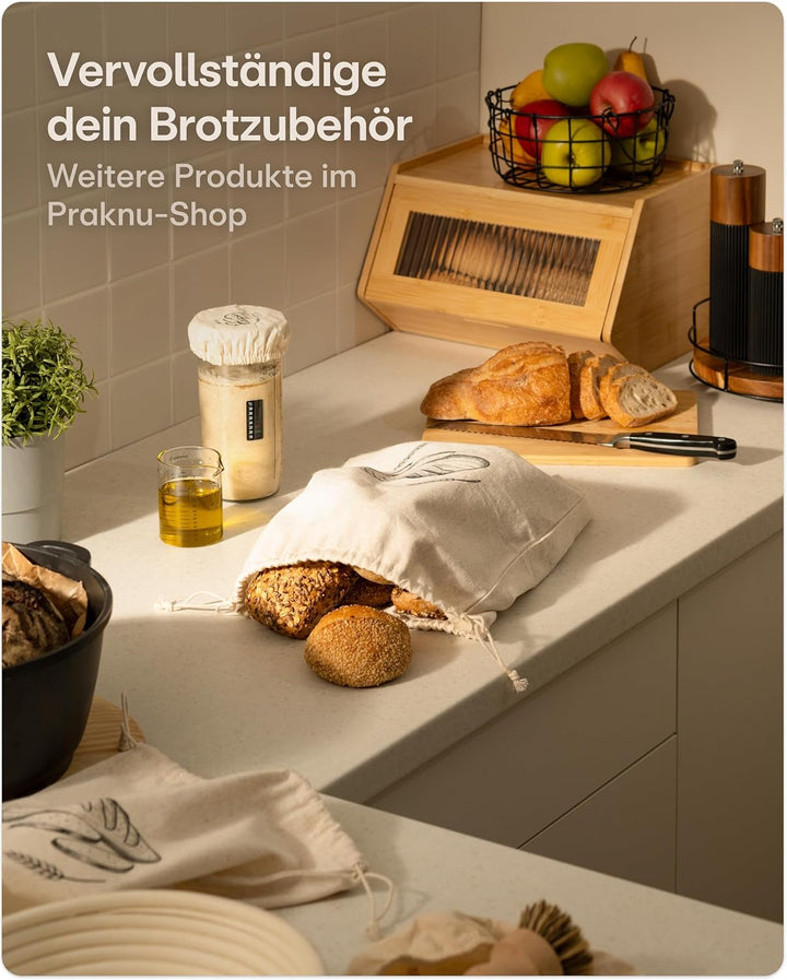 Praknu Brotkasten Holz Klein – 33x26,5cm Brotbox mit zusätzlicher Ablagefläche – Brot Aufbewahrungsb