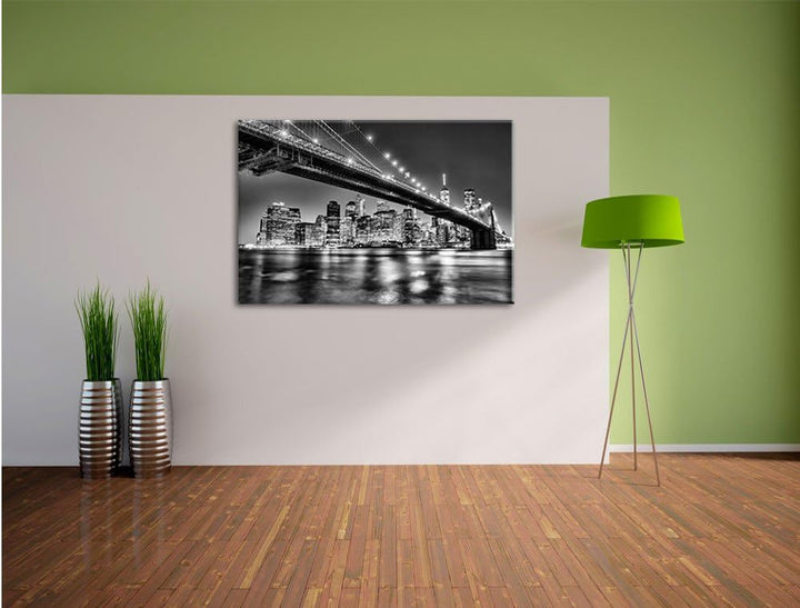 Pixxprint Skyline von Manhattan / 100x70cm Leinwandbild bespannt auf Holzrahmen/Wandbild Kunstdruck