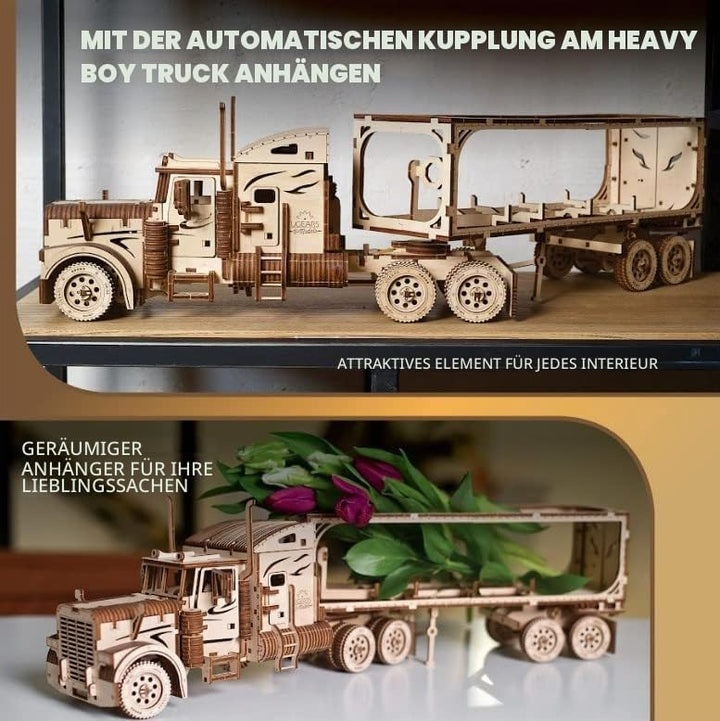 UGEARS Truck Trailer LKW Anhänger DIY Modellbausatz aus Holz – Anhänger für Schweren LKW - Sperrholz