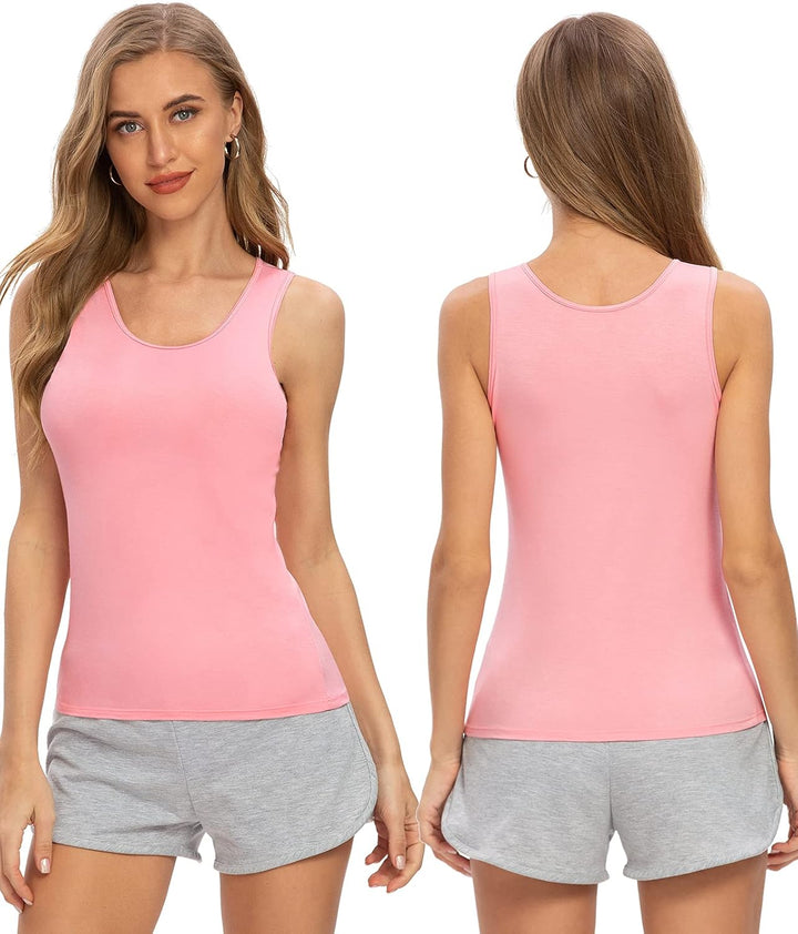 Ymmchy Tank Tops für Damen Unterhemd Stretch Workout Tops 4-er Pack L 4-pack Schwarz/Weiss/Grau/Rosa
