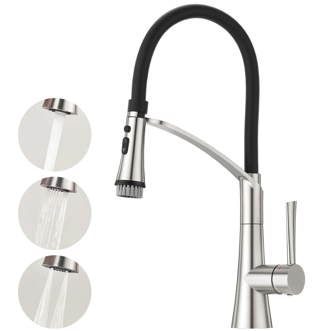 CREA Wasserhahn Küche mit 2 Funktionen Brause, Küchenarmatur mit Ausziehbarer Brause, 360° Drehbare