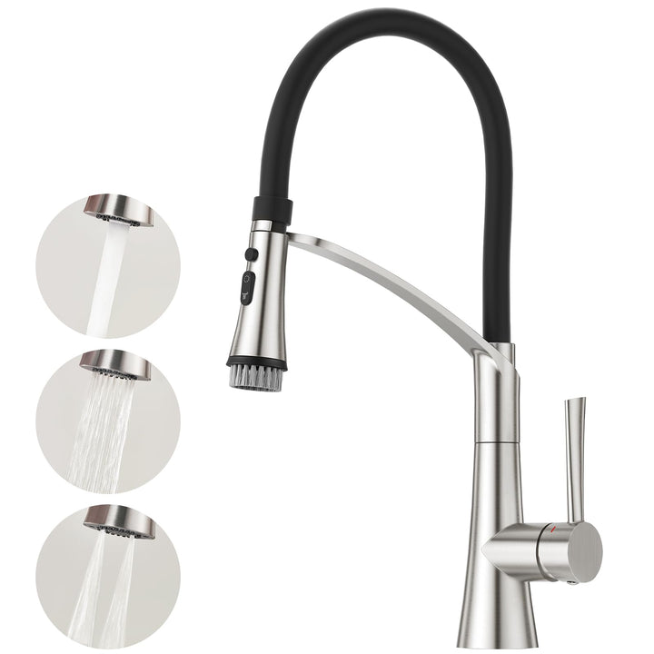 CREA Wasserhahn Küche mit 2 Funktionen Brause, Küchenarmatur mit Ausziehbarer Brause, 360° Drehbare