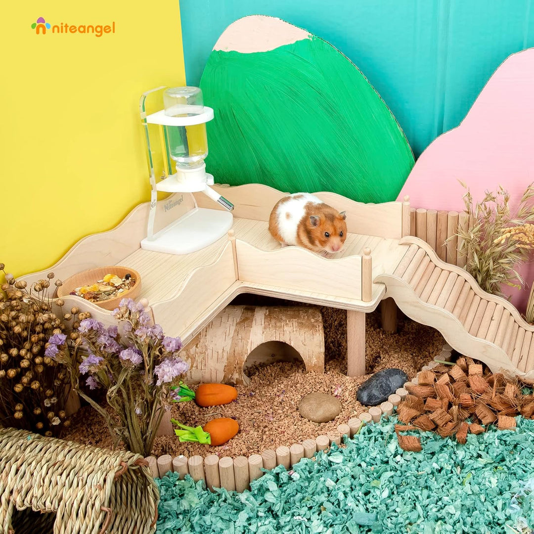 Niteangel Hamster Play Holzplattform & Mehrkammer-Serie Labyrinthzaun für Zwerg-Syrische Hamster, Re