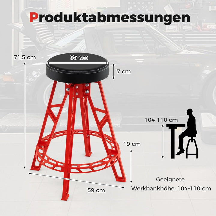 COSTWAY Werkstatthocker Hoch, Werkstattstuhl mit 360° drehbarem Sitz & Fussstütze, Werkstatt Hocker