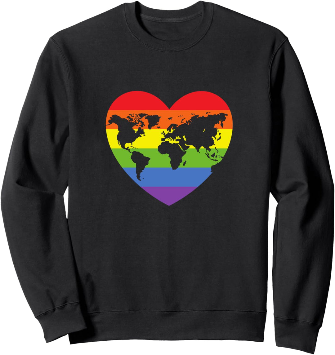 Rainbow Flag Heart World Map LGBTQ Pride Gay support equal Sweatshirt