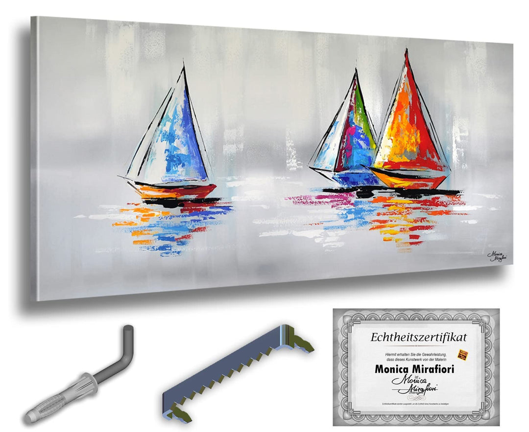 Monica Mirafiori I 100% HANDGEMALT I Gemälde Segelboote 100x50cm | Gemälde Handgemalt | Acrylgemälde