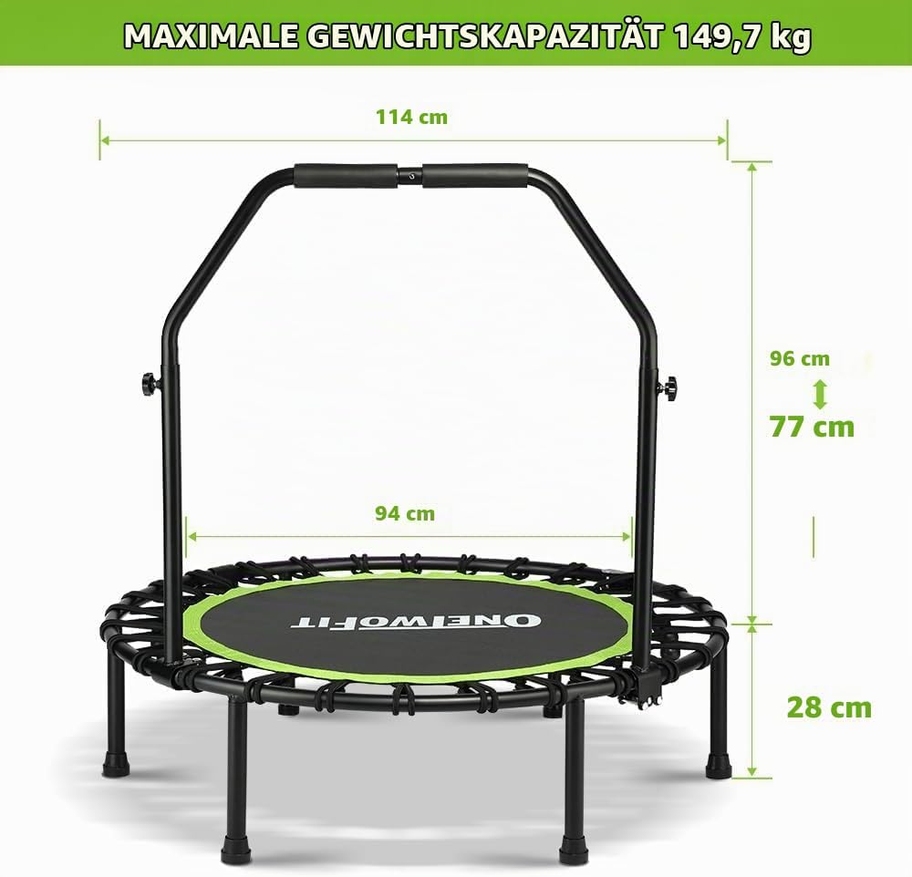 ONETWOFIT klappbares Trampolin für Erwachsene, 101/107/114/cm Mini Fitness Trampolin W/einstellbare