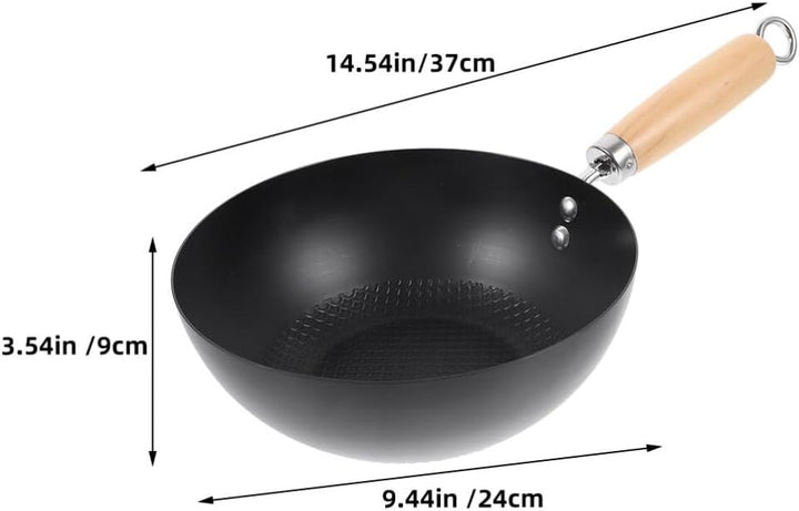 HOLIDYOYO Gusseisen-Wok Wok-Pfanne Aus Karbonstahl Wok-Pfanne Chinesischer Wok 24 Cm Tiefe Bratpfann