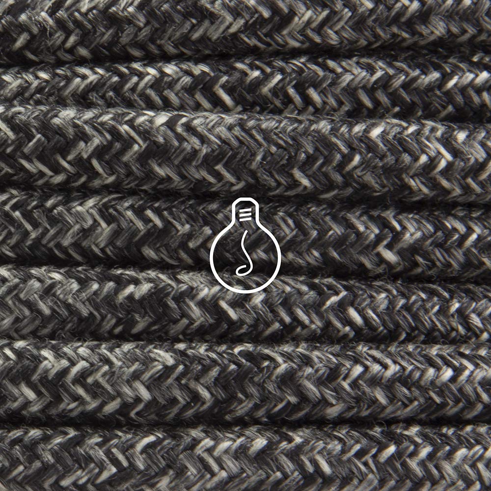 Amarcords - Textilkabel für Lampen CANVAS DUNKEL GRAU, rund, Leinen, 10 Meter, mit 2 Leiter 2x0,75 -
