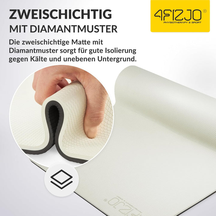 4FIZJO Fitnessmatte mit Tragegurt, Abmessungen 180x60cm, TPE-Kautschuk, Rutschfest, Komfort, In &amp; Ou