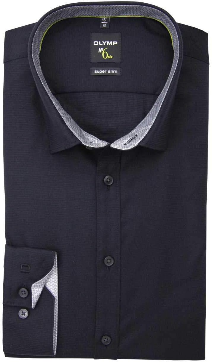 OLYMP No. Six super Slim Hemd Langarm Stretch bügelleicht Nachtblau, Schwarz