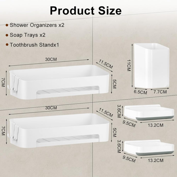 5 Stück Duschablage ohne Bohren, Ostfreie Badezimmer Organizer, Selbstklebend Duschregal mit Abnehmb